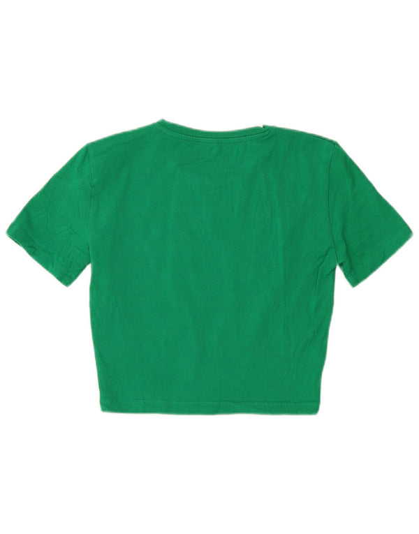 Zara Damen Crop T-Shirt Top UK 8 Small Grüne Baumwolle