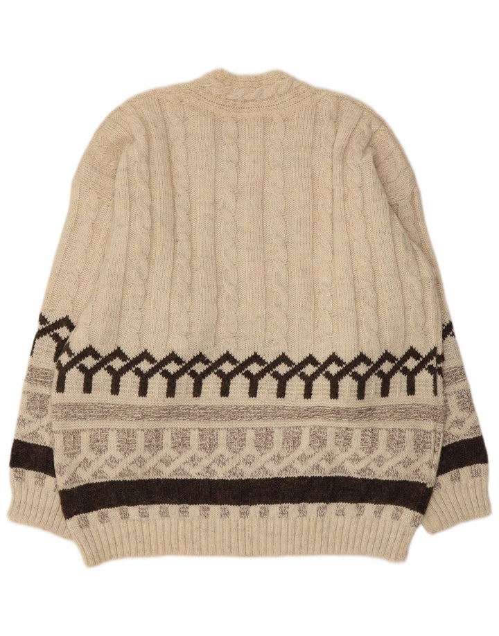Vintage Herren V-Ausschnitt Pullover Pullover Medium Beige Fair Isle Acryl