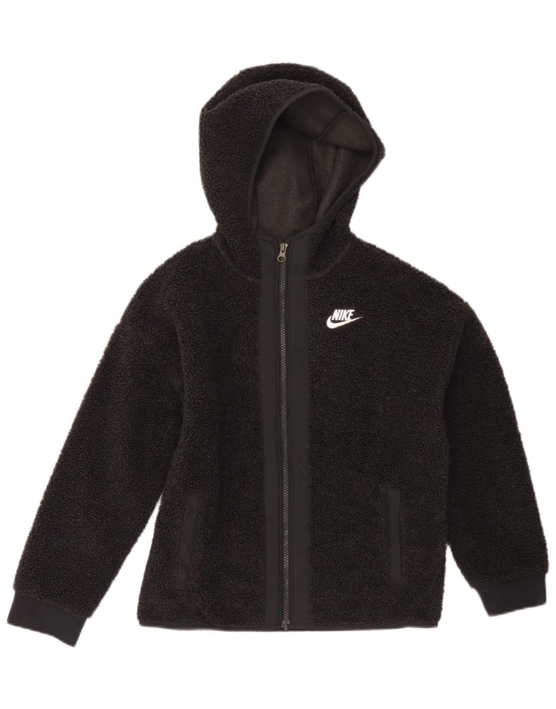 Nike Kapuzen-Fleecejacke für Jungen, 10–11 Jahre, mittelgroßes schwarzes Polyester