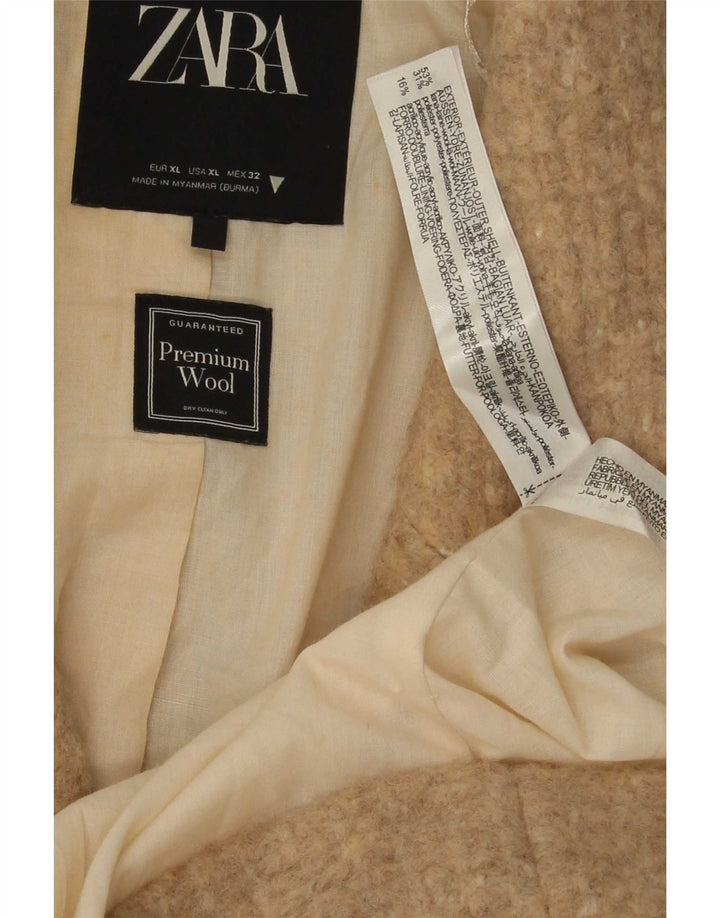 Zara Damen Zweireihiger Mantel UK 42 XL Beige Wolle