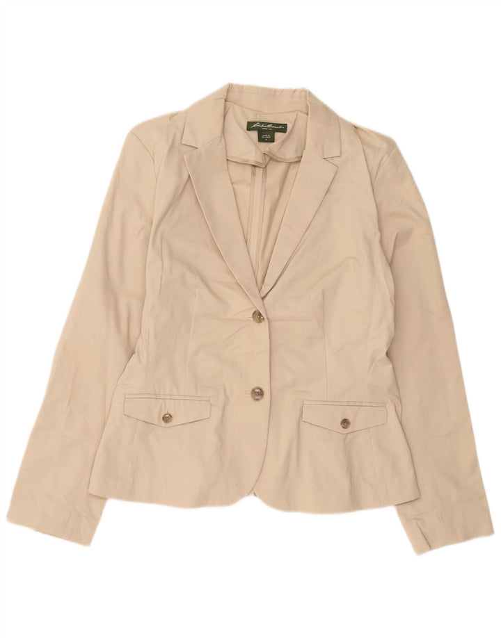 EDDIE BAUER Damen 2-Knopf-Blazerjacke US 10 Large Beige Baumwolle