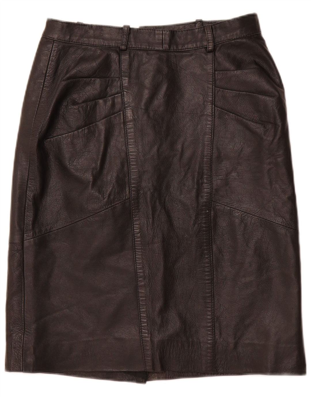 VINTAGE Damen Lederrock mit hoher Taille IT 48 XL W28 Schwarzes Leder