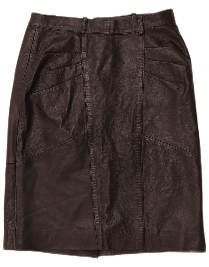 VINTAGE Damen Lederrock mit hoher Taille IT 48 XL W28 Schwarzes Leder