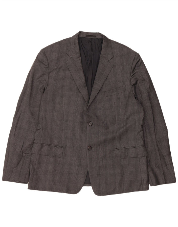 Prada Herren 2-Knopf-Blazerjacke IT 56 2XL Grau karierte Viskose