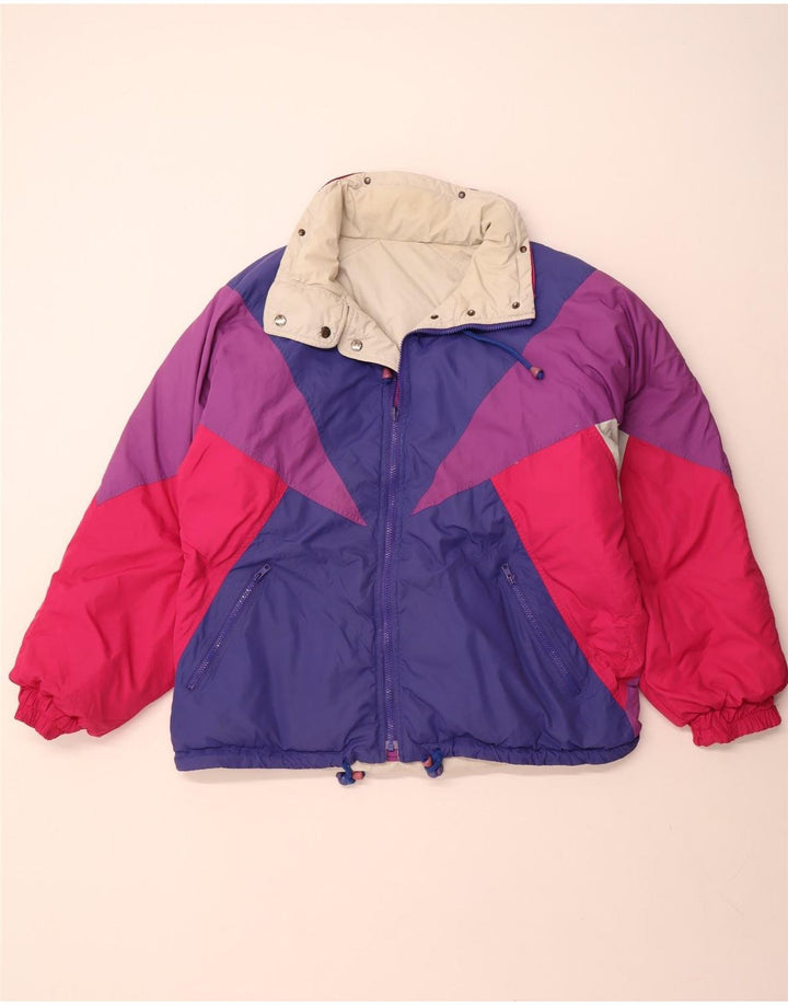 VINTAGE Wendejacke mit Kapuze für Damen, groß, beige, Farbblock-Polyester