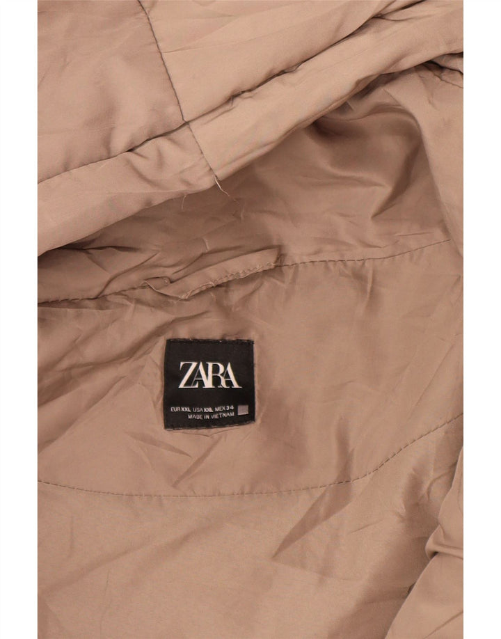 Zara Damen Oversize Crop Hooded Wattierte Jacke UK 20 2XL Beige Polyester