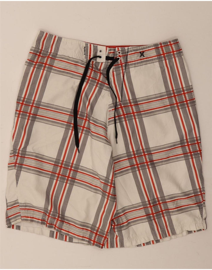 Hurley Herren Badeshorts mit Grafik, groß, weiß kariert, Polyester