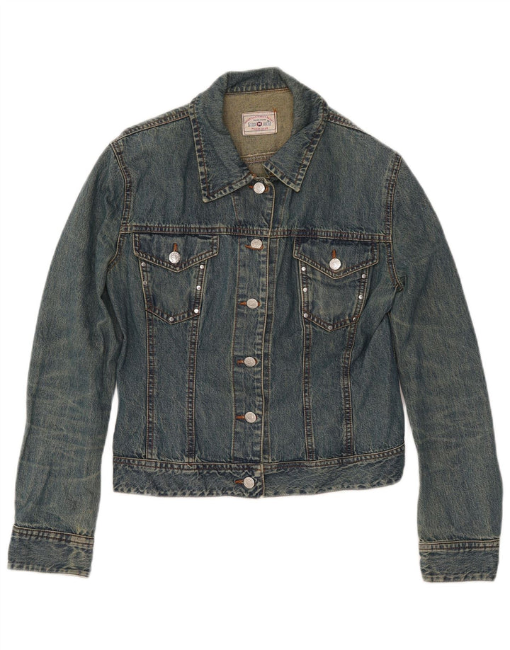 VINTAGE Damen Crop Jeansjacke IT 44 Mittelblaue Baumwolle
