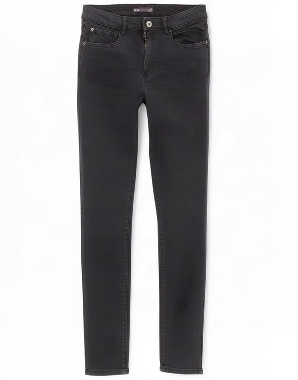 Marks & Spencer Damen Skinny Jeans UK 10 Small W26 L28 Schwarzes Lycra