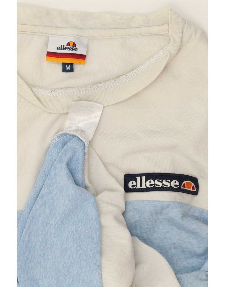 Ellesse Herren-T-Shirt-Oberteil aus mittelweißer Colourblock-Baumwolle