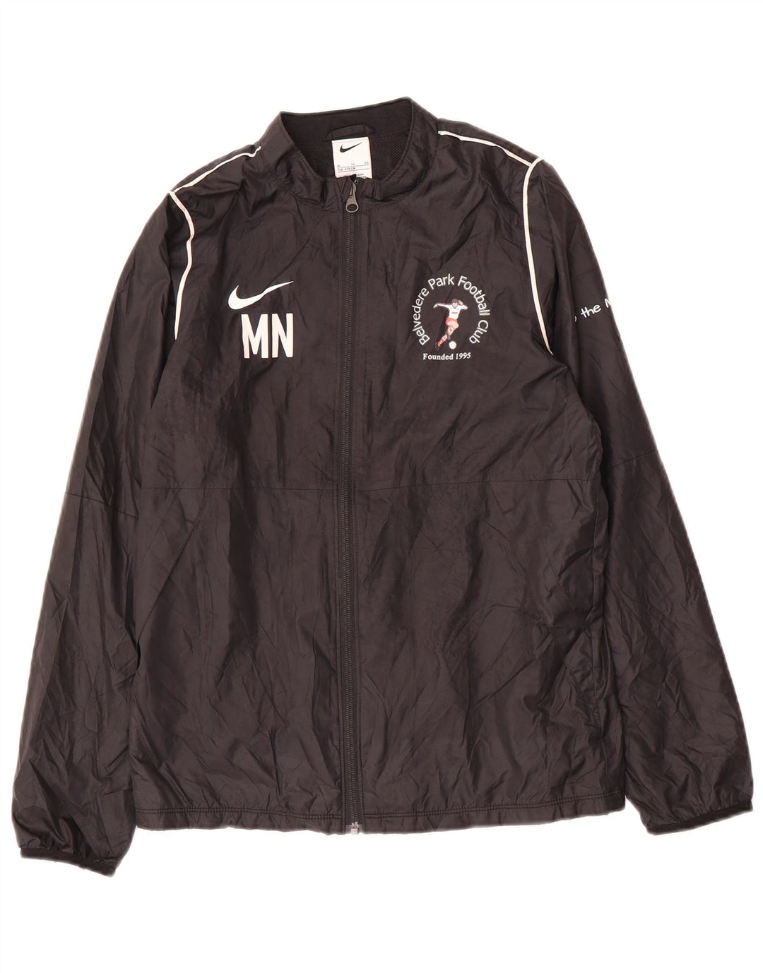 NIKE Boys Graphic Tracksuit Top Jacket 13-14 Years XL Black Polyester
