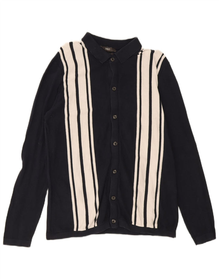 Marks & Spencer Herren-Strickjacke aus mittelblauer, gestreifter Baumwolle