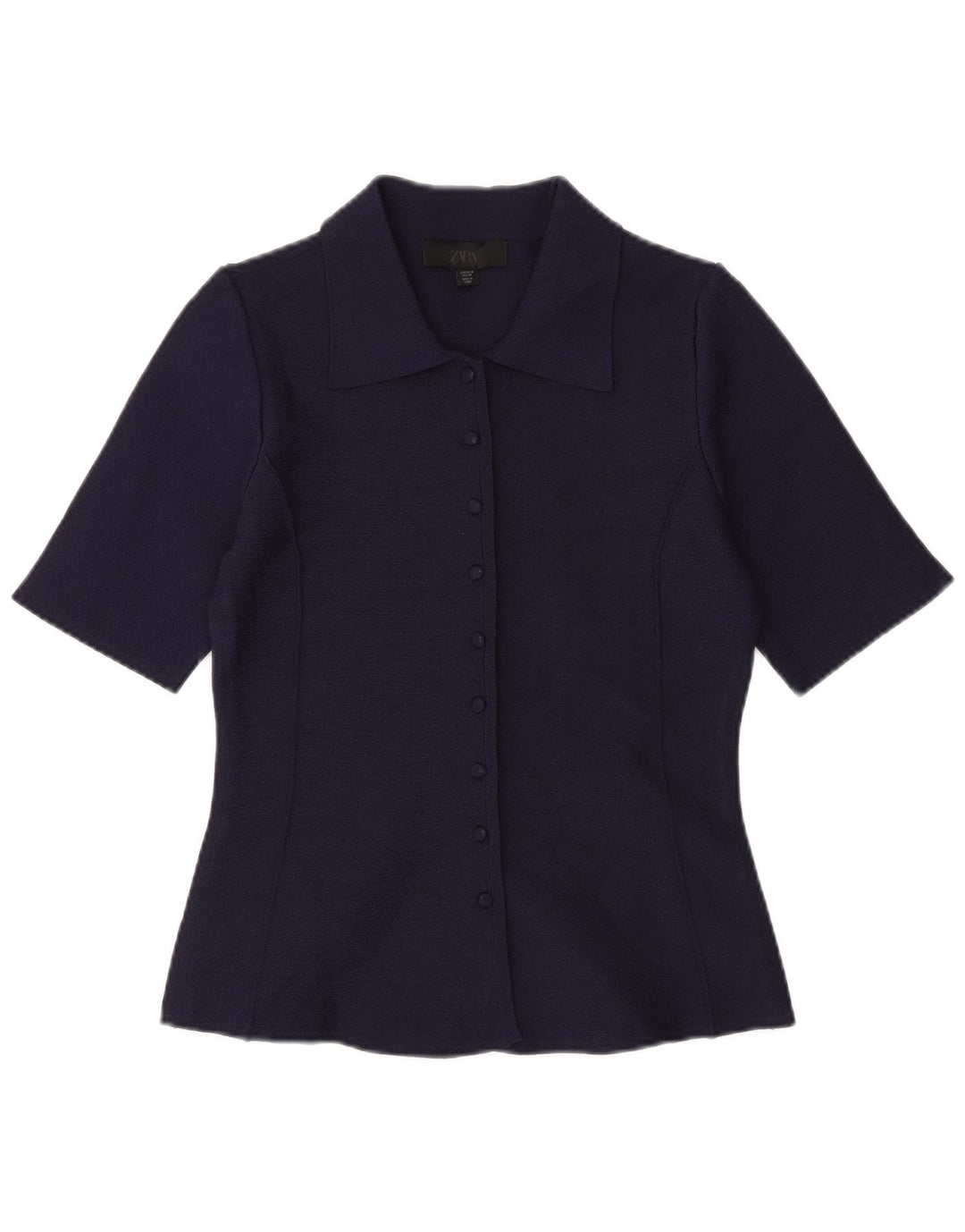 ZARA Damen Kurzarm-Hemdbluse UK 12 Medium Marineblau Polyester