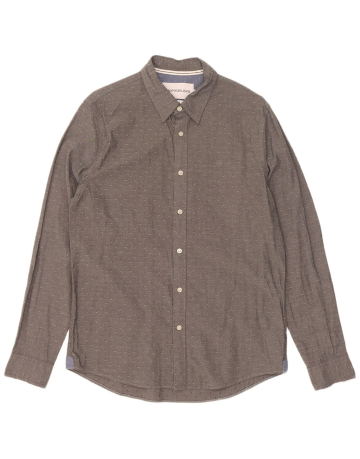 Calvin Klein Herren-Slim-Fit-Hemd, groß, grau gefleckte Baumwolle