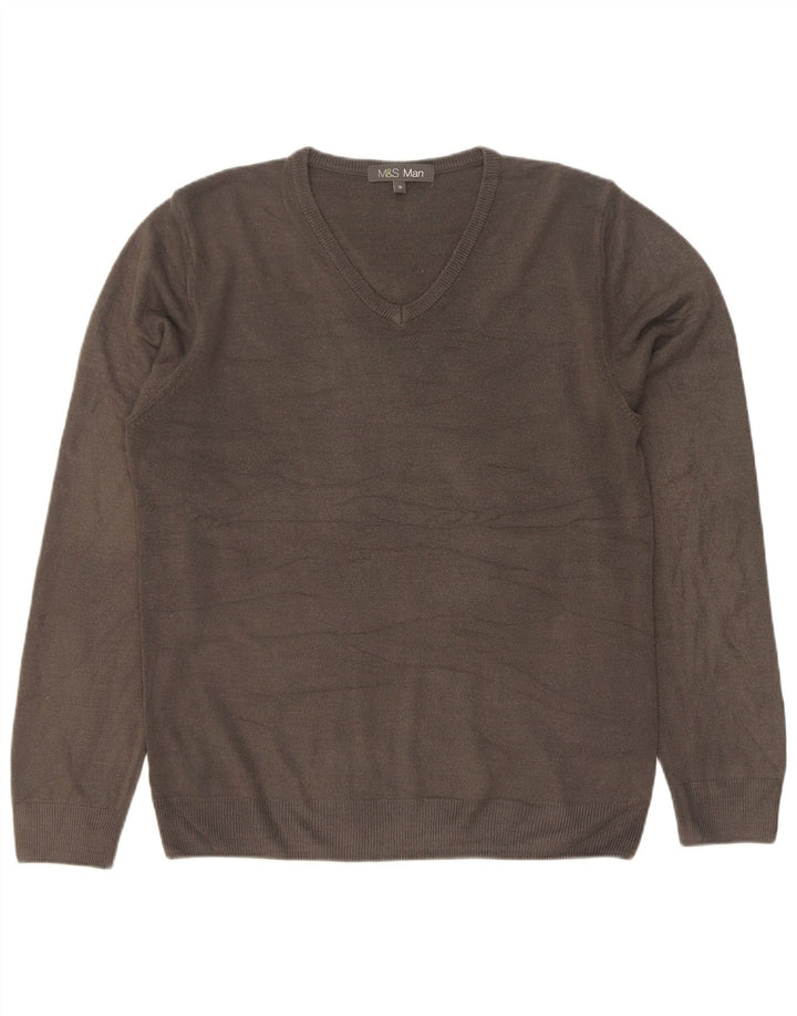 Marks & Spencer Herren-Pullover mit V-Ausschnitt, mittelgraues Acryl