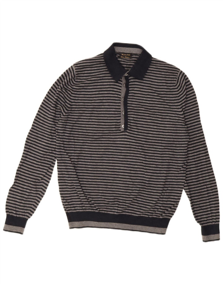 Massimo Dutti Herren-Pullover mit Rollkragen, mittelgrau, gestreift, Baumwolle