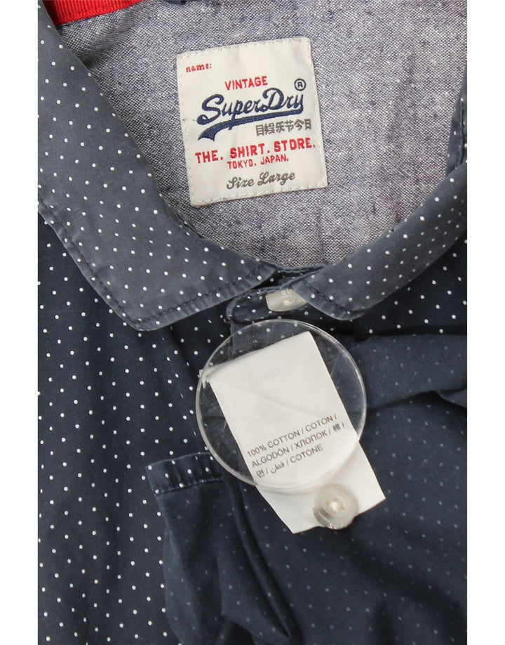 Superdry Herren-Kurzarmhemd, groß, marineblau gepunktete Baumwolle