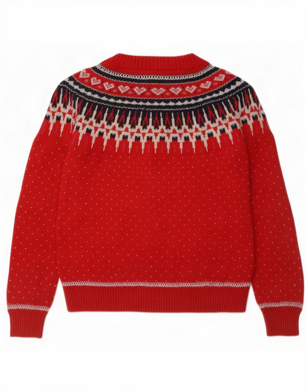 Fat Face Damen-Pullover mit U-Boot-Ausschnitt, UK 14, Größe L, Rot, Fair-Isle-Baumwolle