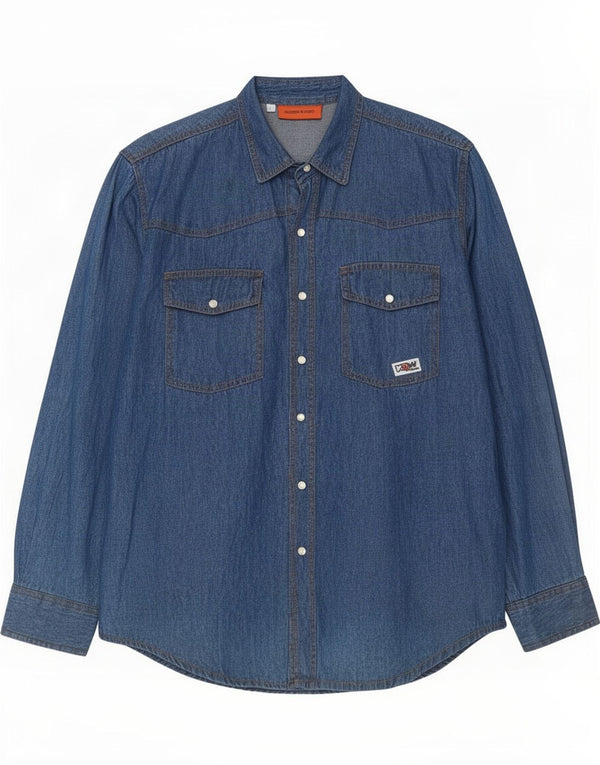 Kappa Herren-Jeanshemd aus mittelblauer Baumwolle in Marineblau