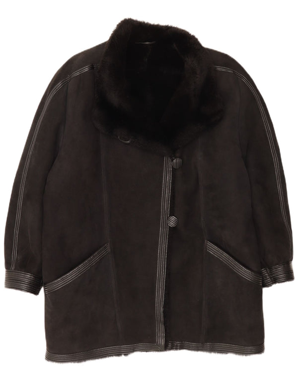 Vintage Damen Shearling Mantel UK 16 Large Schwarz