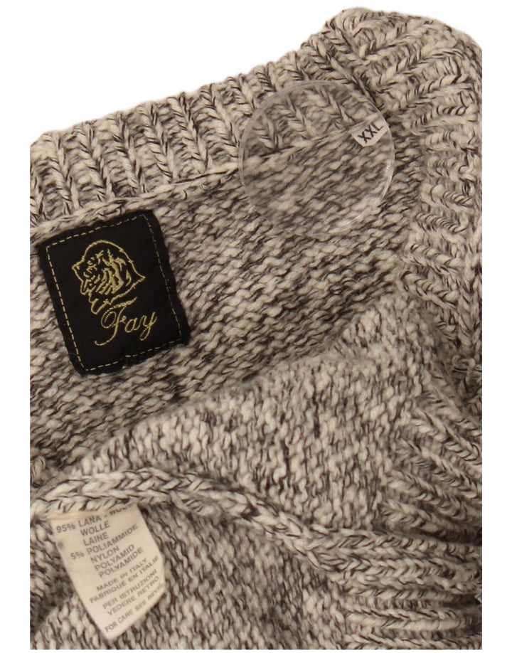 Fay Herren-Pullover mit V-Ausschnitt, 2XL, grau gesprenkelte Wolle