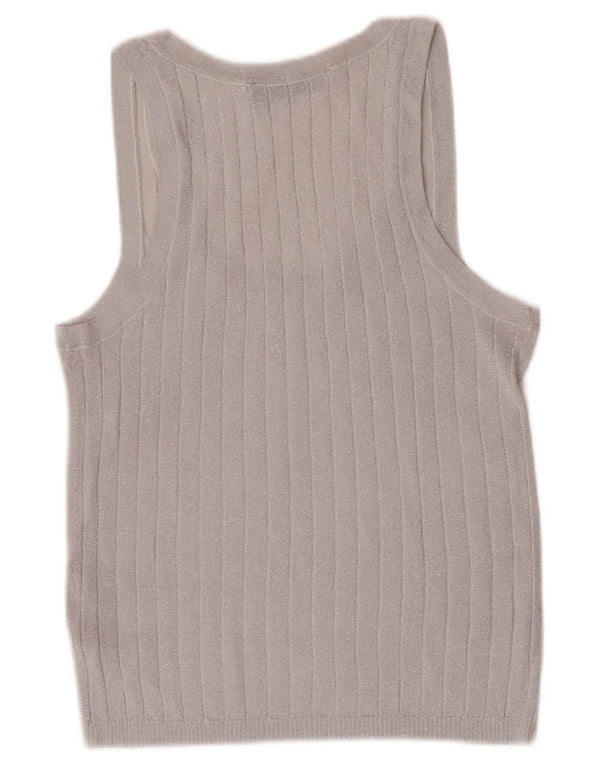 Zara Damen Weste Top UK 14 Large Silber meliert Viskose