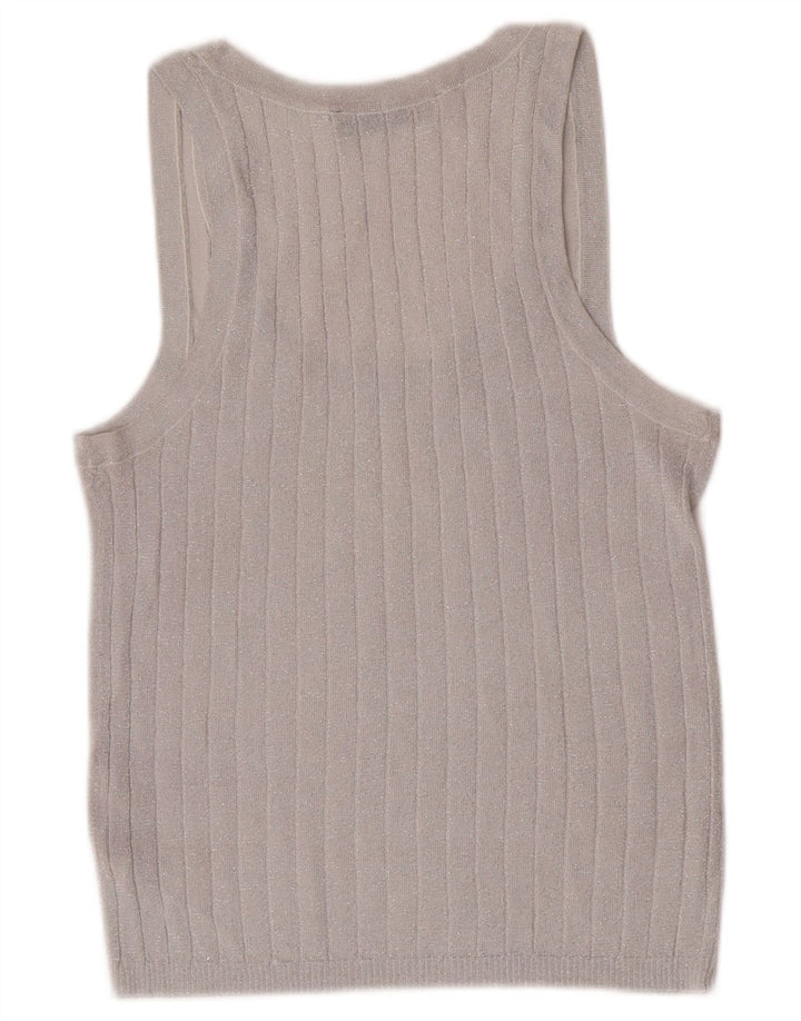Zara Damen Weste Top UK 14 Large Silber meliert Viskose