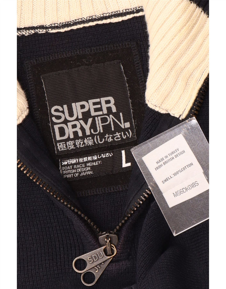 Superdry Herren-Pullover mit Reißverschluss am Hals, groß, marineblaue Baumwolle