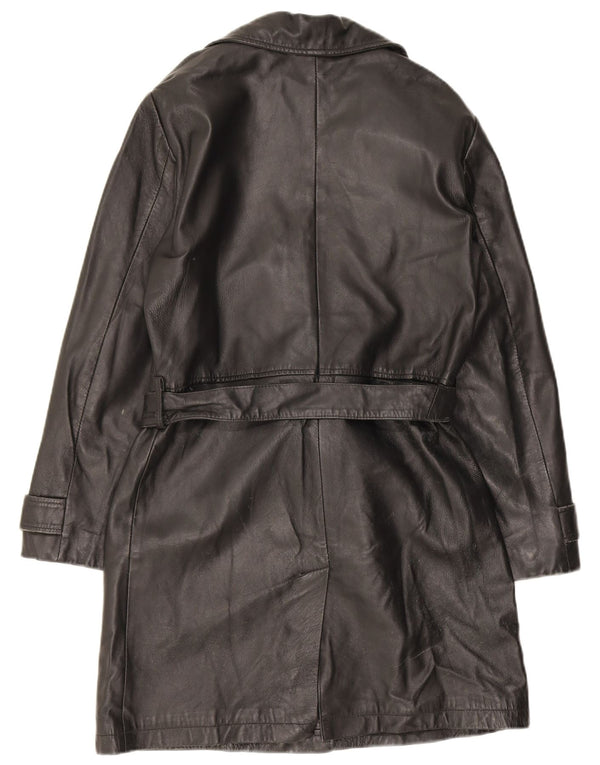 Stefanel Damen Zweireihiger Ledermantel UK 14 Mittelschwarzes Leder