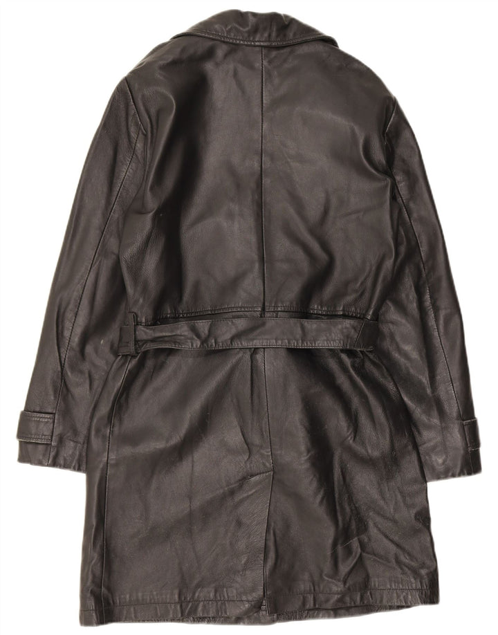 Stefanel Damen Zweireihiger Ledermantel UK 14 Mittelschwarzes Leder