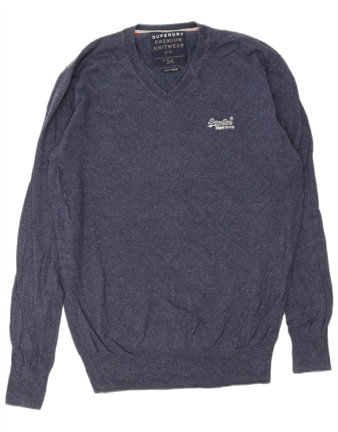 Superdry Herren-Pullover mit V-Ausschnitt aus mittelblauer Baumwolle