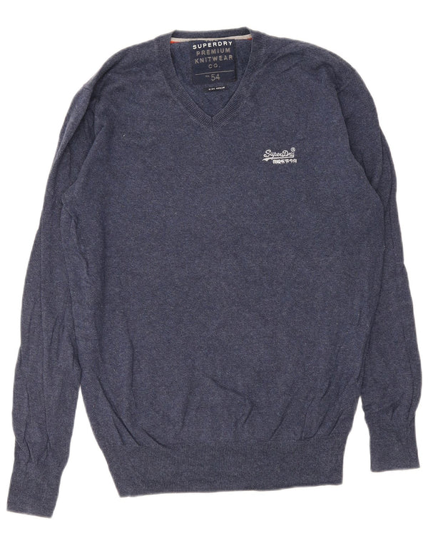 Superdry Herren-Pullover mit V-Ausschnitt aus mittelblauer Baumwolle