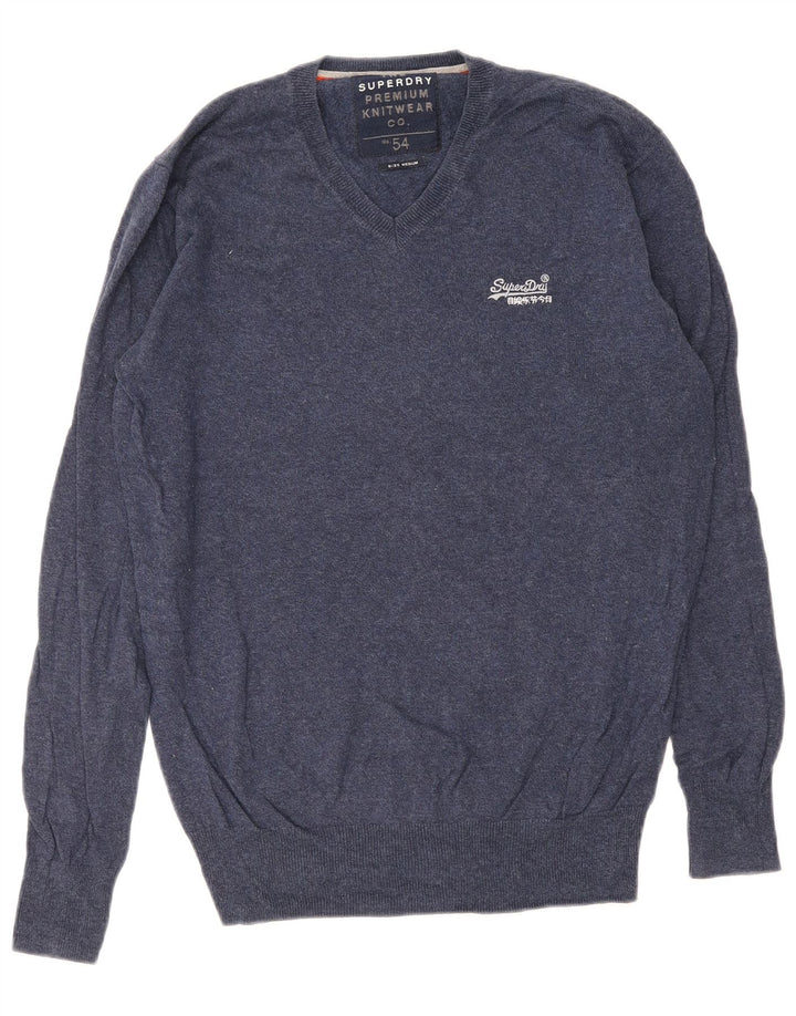 Superdry Herren-Pullover mit V-Ausschnitt aus mittelblauer Baumwolle