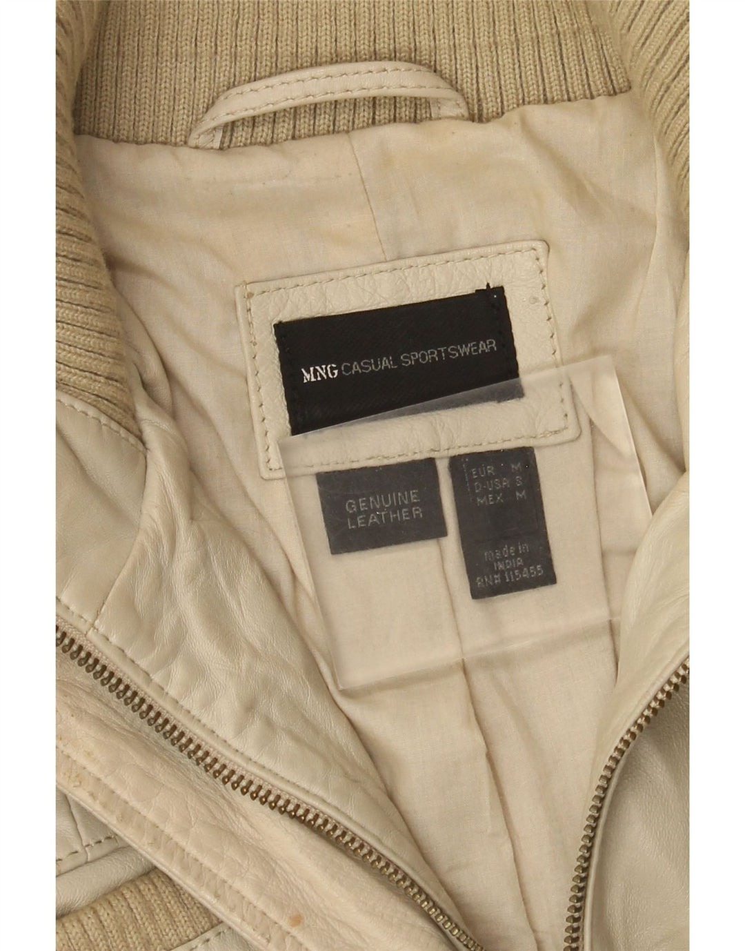 Mango Damen Lederjacke UK 12 Medium Beige