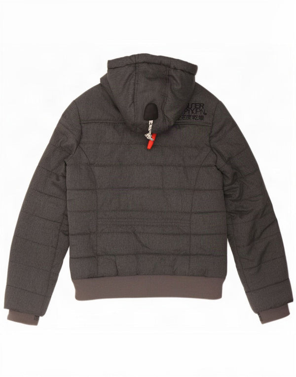 Superdry Womens Hooded Padded Jacket UK 10 Small Grey Polyester