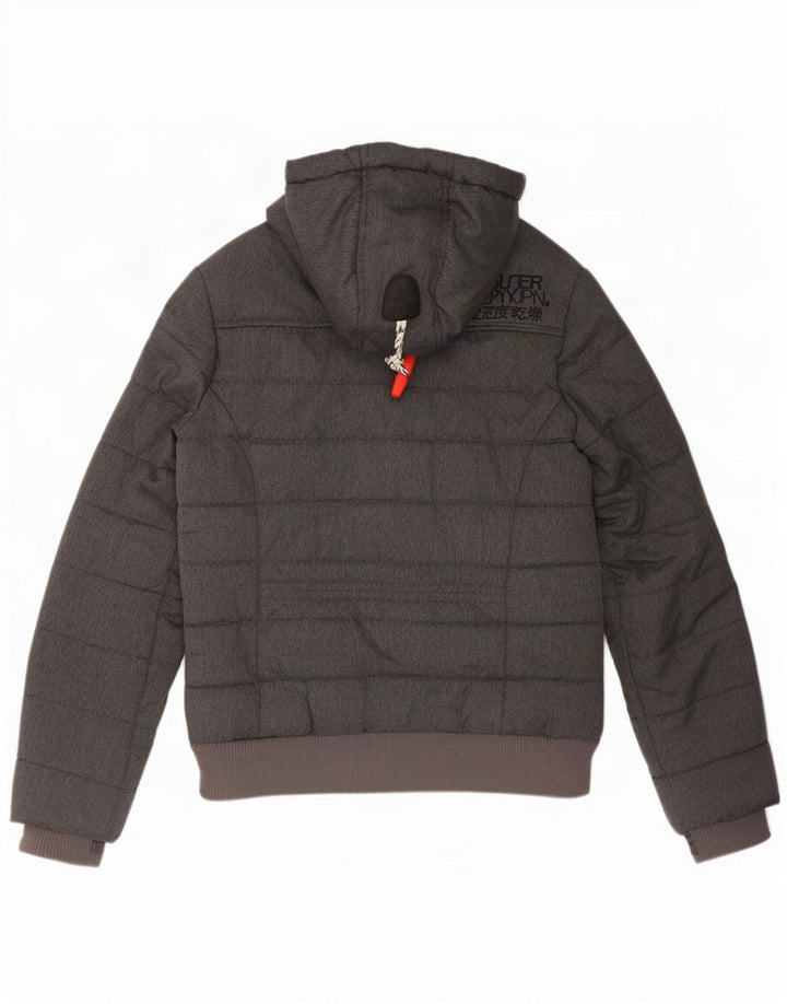 Superdry Wattierte Jacke mit Kapuze für Damen, UK 10, Klein, Grau, Polyester