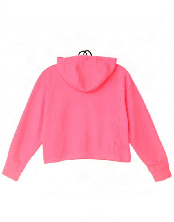 Zara Womens Crop Oversized Zip Hoodie Sweater UK 14 Medium Pink Polyester