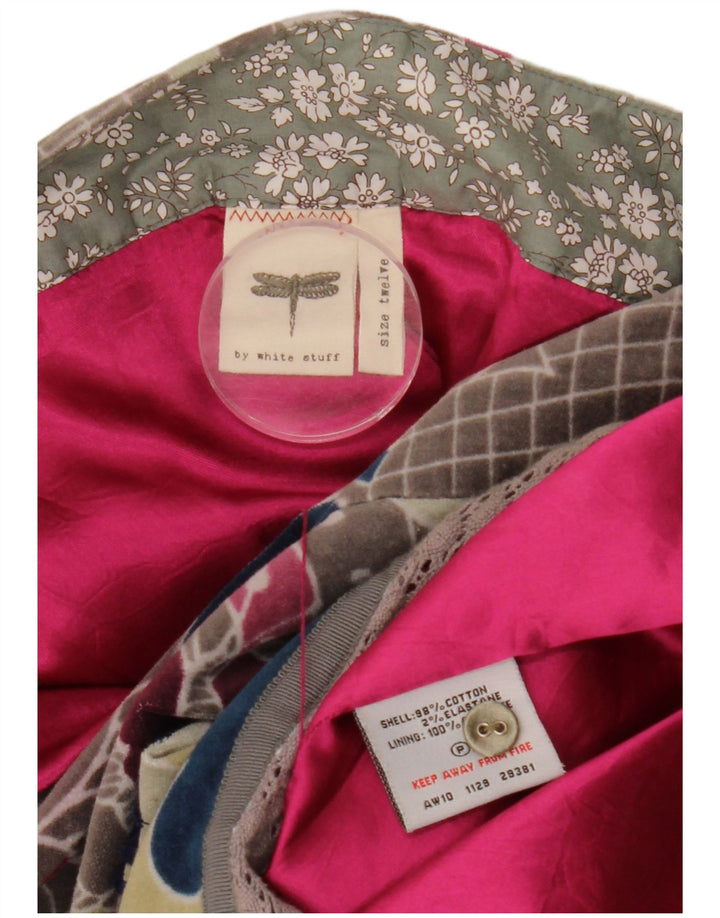 White Stuff Damen Samt-Minirock UK 12 Medium W33 Grau geblümte Baumwolle