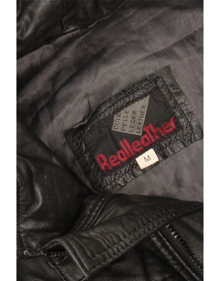 VINTAGE Mens Leather Coat UK 38 Medium Black Leather Vintage Vintage and Second-Hand Vintage from Messina Hembry 