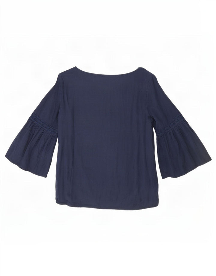 Benetton Damen-Blusenoberteil mit 3/4-Ärmeln, UK-Gr. 12, mittelmarineblaue Viskose