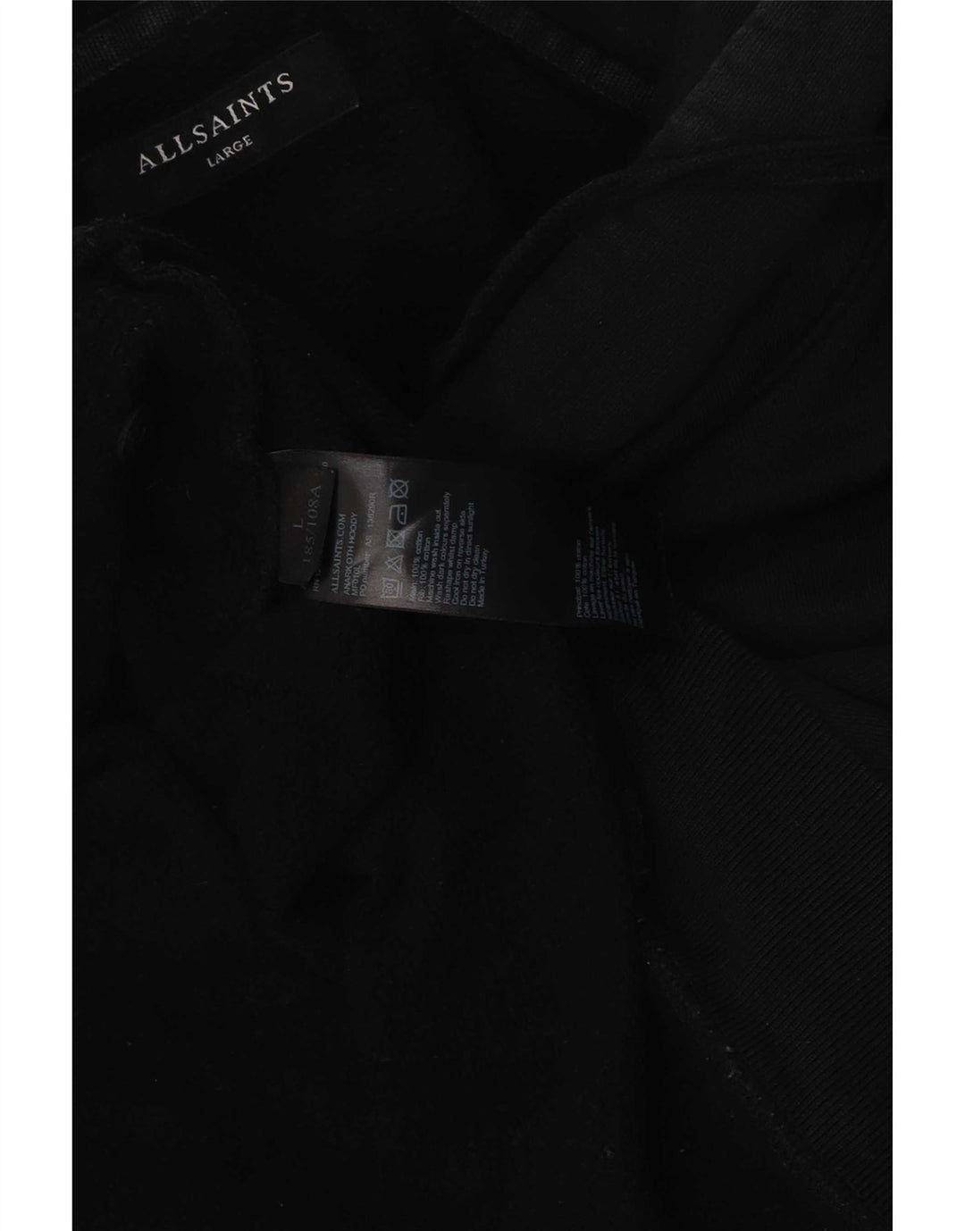 All Saints Herren-Kapuzenpullover, groß, aus schwarzer Baumwolle