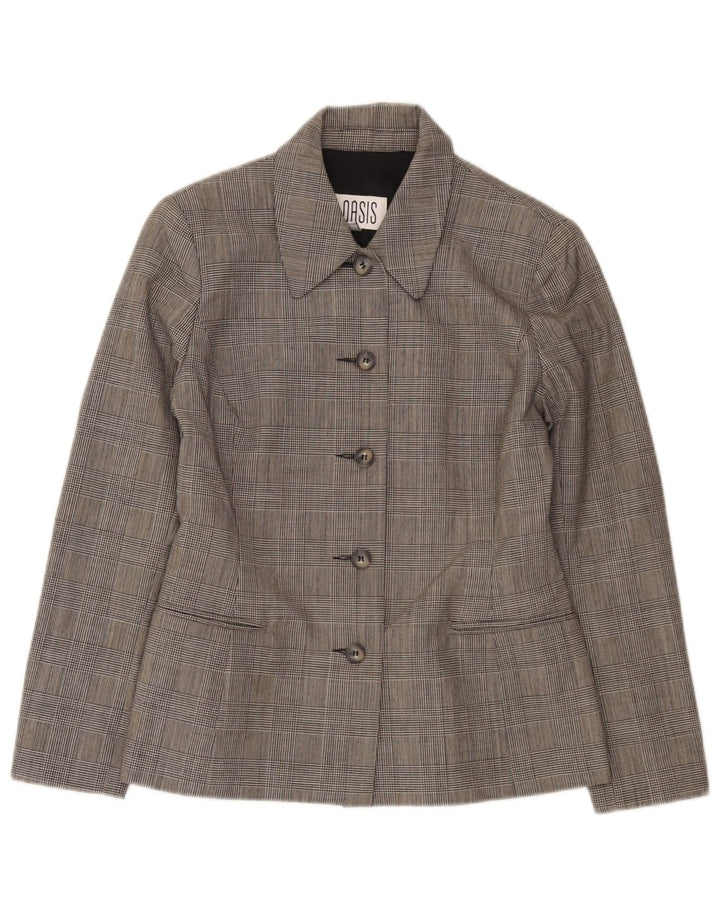 Oasis Damen-Blazerjacke mit 5 Knöpfen, Gr. 10, kleine graukarierte Wolle