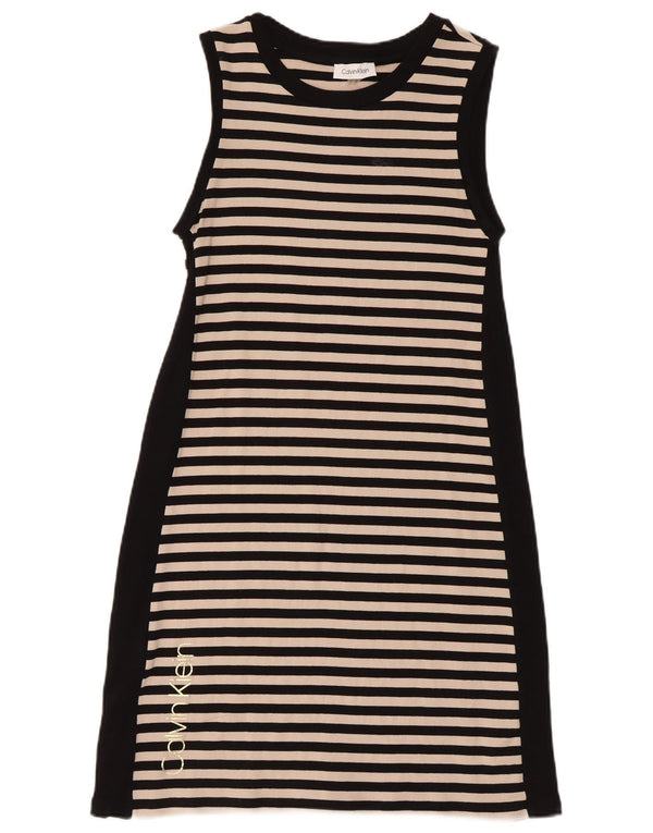 Calvin Klein Damen Graphic Ärmelloses T-Shirt-Kleid UK 4 XS Schwarz gestreift