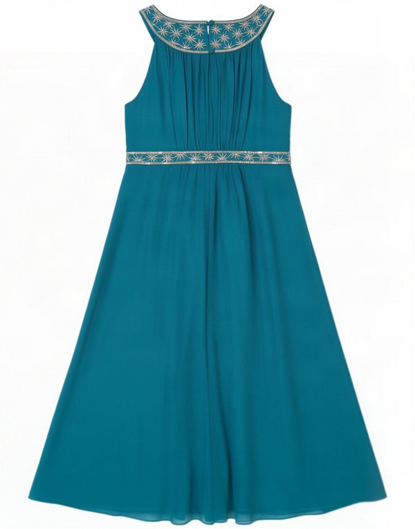 Monsoon Damen Neckholder-Kleid UK 12 Mittelblaue Blumenseide