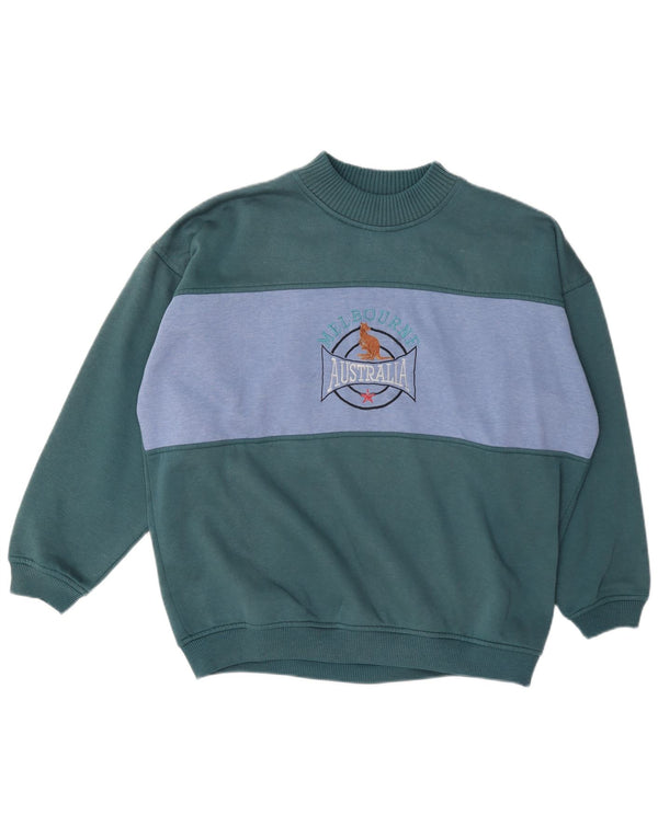 Vintage Herren Grafik Sweatshirt Pullover XL Grün Colourblock Polyester