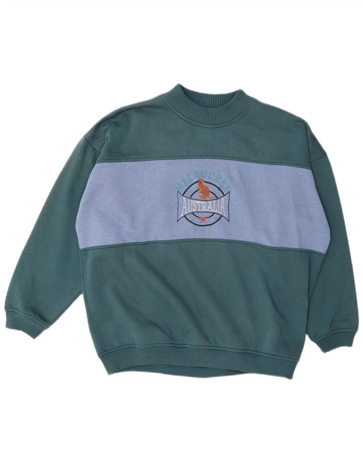 Vintage Herren Grafik Sweatshirt Pullover XL Grün Colourblock Polyester