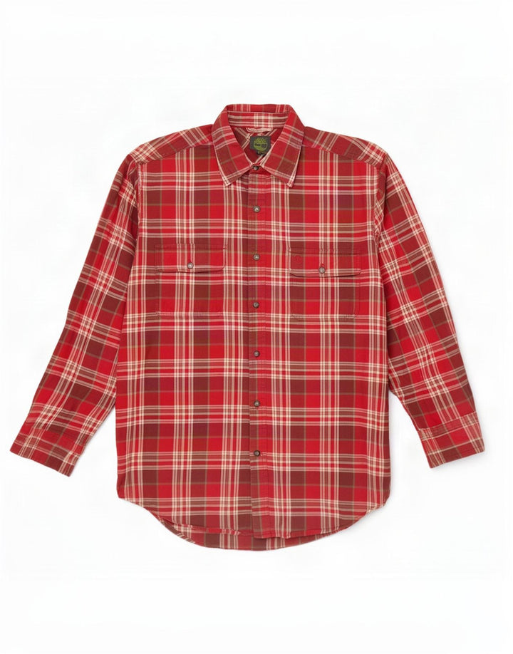 Timberland Damen Flanellhemd UK 14 Mittelrot karierte Baumwolle
