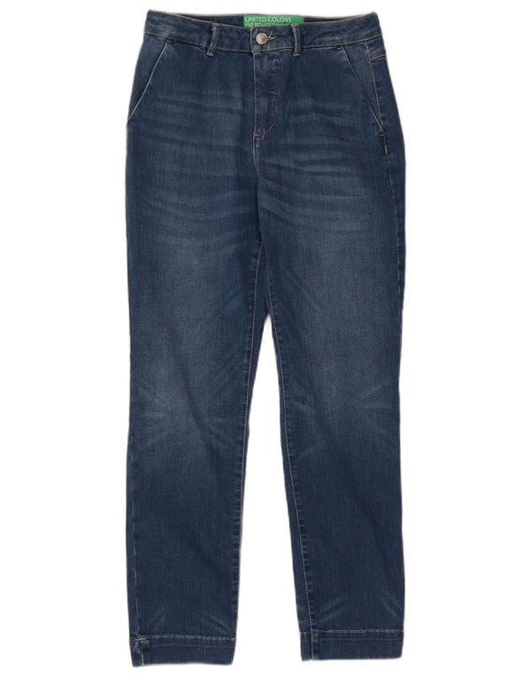 Benetton Damen Slim Jeans UK 8 Small W26 L27 Blaue Baumwolle