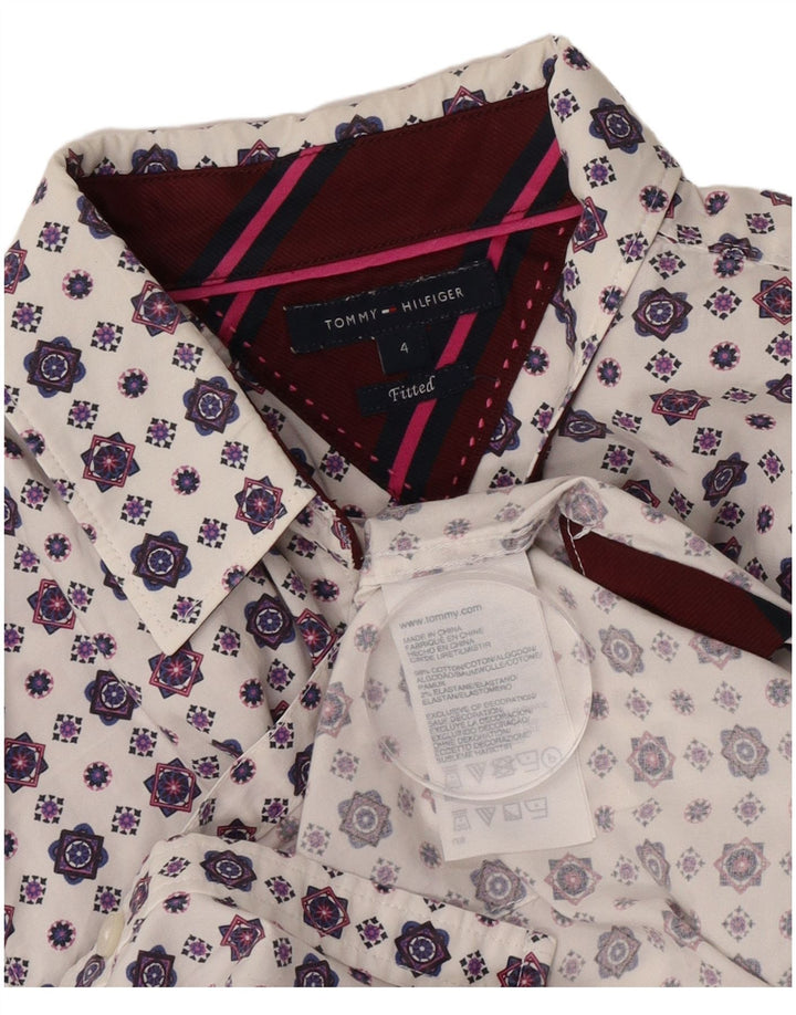Tommy Hilfiger Damen-Hemd, tailliert, US 4, klein, weiße, geometrische Baumwolle