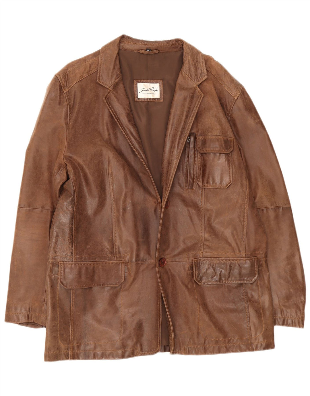Vintage Herren Leder 2 Knopf Blazer Jacke IT 54 2XL Braun